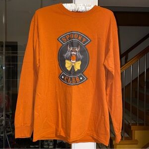 Spooky Club Retro Black Cat Rusty Orange Long Sleeve Tee